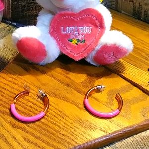 Earrings Pierced . Hoops Pink and brown